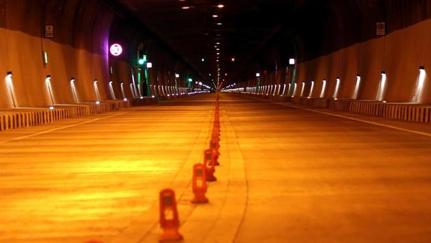 The all-weather tunnel is especially important as it reduces traffic jams and congestion on this critical highway due to heavy snow and treacherous terrain in the winter season. (HT Photo) The all-weather tunnel is especially important as it reduces traffic jams and congestion on this critical highway due to heavy snow and treacherous terrain in the winter season. (HT Photo)