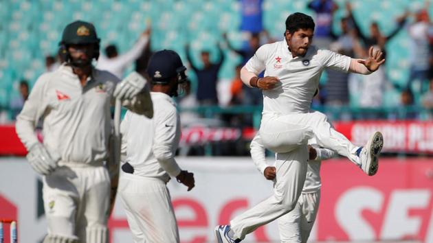 Umesh Yadav was all about pace and bounce on the third day of the fourth and final Test between India and Australia in Dharamsala on Monday.(REUTERS)