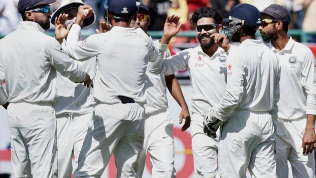 Ravindra Jadeja contributed with the ball too and took three wickets in the second innings. (PTI) Ravindra Jadeja contributed with the ball too and took three wickets in the second innings. (PTI)