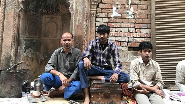 Lallan (left) started his life in Delhi as a daily wage labourer. His parents, wife and four children live in his village in Bahraich, Uttar Pradesh, where they have a one-acre farm. (Mayank Austen Soofi) Lallan (left) started his life in Delhi as a daily wage labourer. His parents, wife and four children live in his village in Bahraich, Uttar Pradesh, where they have a one-acre farm. (Mayank Austen Soofi)