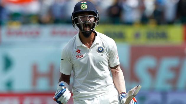 KL Rahul celebrates after India defeated Australia in the fourth Test match in Dharamsala. (BCCI)