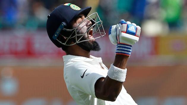 KL Rahul celebrates after India’s win over Australia in the fourth Test match in Dharamsala to reclaim Border-Gavaskar Trophy.(BCCI)