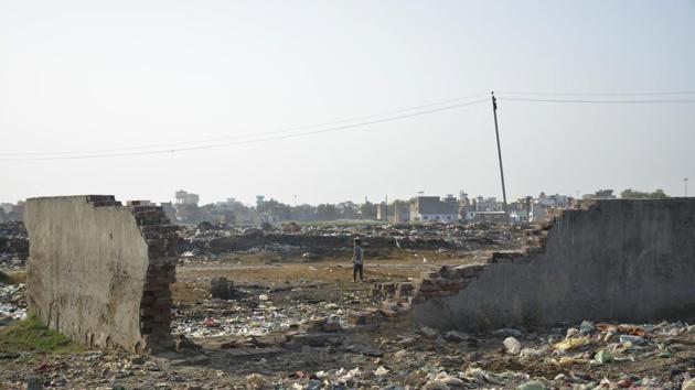 An illegal abattoir in Dasna on Monday.(Sakib Ali)