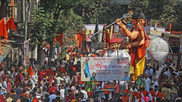 The procession moves on. (Satyabrata Triphaty/HT Photo) 