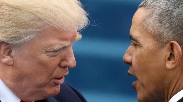 US President Barack Obama (R) greets President-elect Donald Trump at inauguration ceremonies swearing in Trump as president on the West front of the US Capitol in Washington on January 20.(Reuters File Photo)