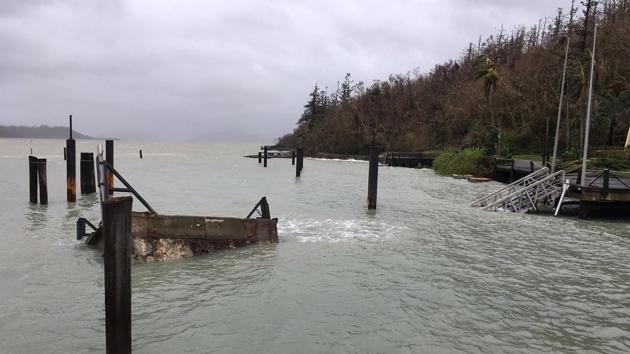 A washed away jetty at Daydream Island after Cyclone Debbie hit the Whitsunday Islands in Queensland. Towns were cut off and without power in northern Australia after being pummelled by a powerful cyclone that washed battered yachts ashore and ripped roofs off houses in scenes compared to "a war zone". (Jessica Swann/AFP) A washed away jetty at Daydream Island after Cyclone Debbie hit the Whitsunday Islands in Queensland. Towns were cut off and without power in northern Australia after being pummelled by a powerful cyclone that washed battered yachts ashore and ripped roofs off houses in scenes compared to "a war zone". (Jessica Swann/AFP)