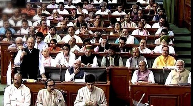 Finance minister Arun Jaitley speaks in the Lok Sabha in New Delhi on March 29, 2017. The lower house of the Parliament passed four GST bills.(PTI)