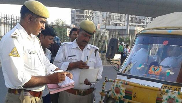 The traffic police on Tuesday seized three autorickshaws and penalised 52 persons for violating traffic rules in Sector 37 of Noida.