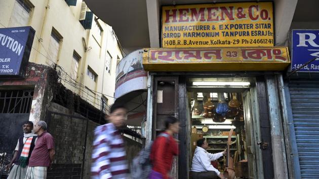 Located at Rashbehari Triangular park 42-year-old iconic shop & workshop, Hemen & Co. once produced unique Sarod (stringed musical instrument) for masters like Ustad Amjad Ali Khan to Ustad Ali Akbar Khan. These manufacturers of classical instruments form the backbone of the classical music scenario. Their instruments have regaled music connoisseurs across the world. (Samir Jana/HT PHOTO)