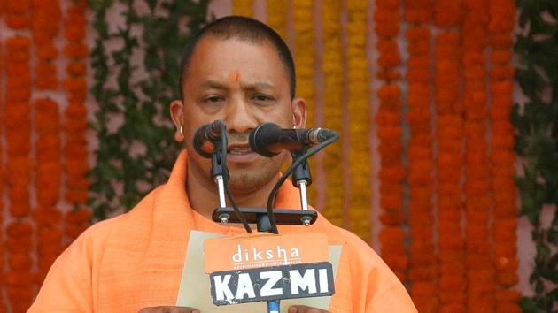 Yogi Adityanath taking oath as the new chief minister of Uttar Pradesh in Lucknow, on March 19, 2017.(Reuters File)