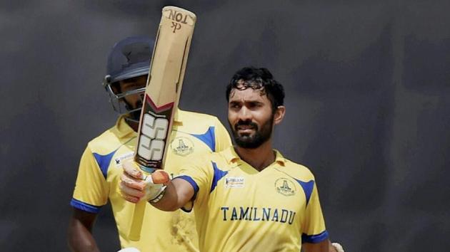 Tamil Nadu’s Dinesh Karthik scored a 91-ball 126 in the Deodhar Trophy final against India B in Visakhapatnam on Wednesday. (PTI) Tamil Nadu’s Dinesh Karthik scored a 91-ball 126 in the Deodhar Trophy final against India B in Visakhapatnam on Wednesday. (PTI)