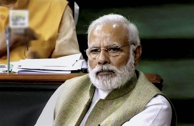 Prime Minister Narendra Modi in the Lok Sabha in New Delhi on Wednesday.(PTI)