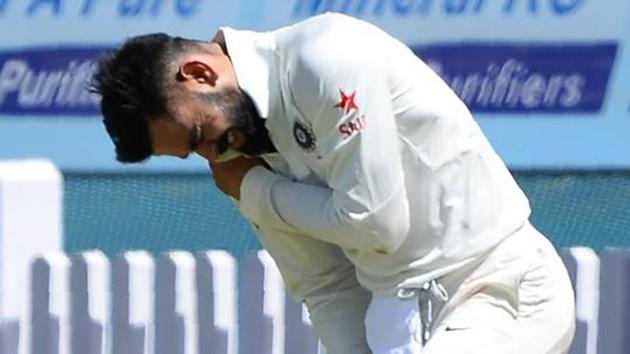 Virat Kohli, India captain, suffered a shoulder injury during the third India vs Australia Test in Ranchi.(AFP)