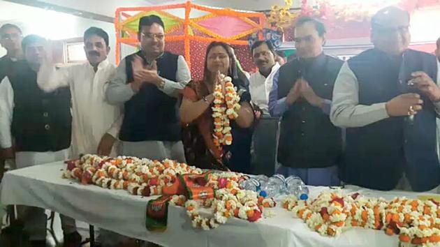 BJP has fielded Kushwaha’s wife Shobha Rani as the candidate for by-poll in Dholpur. (HT Photo) BJP has fielded Kushwaha’s wife Shobha Rani as the candidate for by-poll in Dholpur. (HT Photo)