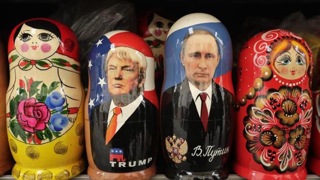 Traditional Russian Matryoshka dolls depicting US President Donald Trump and Russian President Vladimir Putin at a souvenir shop in St Petersburg in Russia. (AP File) Traditional Russian Matryoshka dolls depicting US President Donald Trump and Russian President Vladimir Putin at a souvenir shop in St Petersburg in Russia. (AP File)