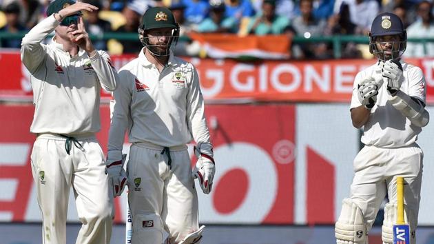 Australian captain Steve Smith appeals for Decision Review System (DRS) during the fourth Test in Dharamsala. Smith has courted controversy during the series vs India and has apologised for his ‘emotional slip’. He will now lead Rising Pune Supergiants in the IPL and play alongside India's Ajinkya Rahane, who led in the fourth Test in the absence of injured captain Virat Kohli.(PTI)