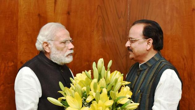 Uttarakhand BJP state president Ajay Bhatt met Prime Minister Narendra Modi on Friday and invited him to the religious ceremony to be organised to celebrate the opening of the hallowed portals of Kedarnath shrine on May 3. (HT Photo) Uttarakhand BJP state president Ajay Bhatt met Prime Minister Narendra Modi on Friday and invited him to the religious ceremony to be organised to celebrate the opening of the hallowed portals of Kedarnath shrine on May 3. (HT Photo)