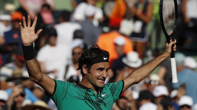 Roger Federer waves to the crowd after his match against Tomas Berdych at the Miami Open.(USA Today Sports)