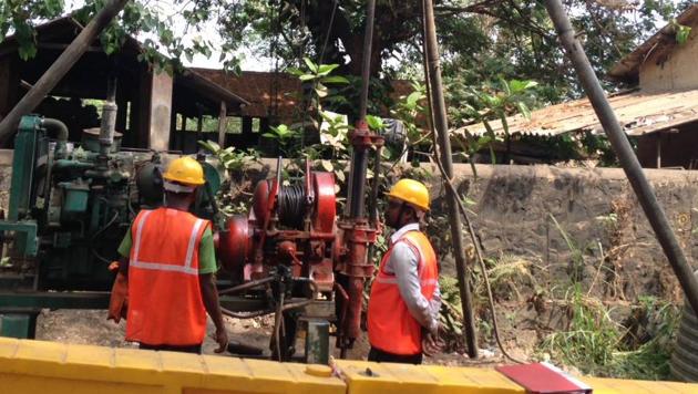 Residents said the MMRC carried out soil testing with police protection at unit 19 on Thursday. (HT Photo) Residents said the MMRC carried out soil testing with police protection at unit 19 on Thursday. (HT Photo)