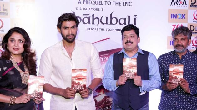 Actors Ramya Krishnan, Rana Dagubatti and author Anand Neelkantan at the launch of The Rise of Sivagami in New Delhi.(IANS) Actors Ramya Krishnan, Rana Dagubatti and author Anand Neelkantan at the launch of The Rise of Sivagami in New Delhi.(IANS)