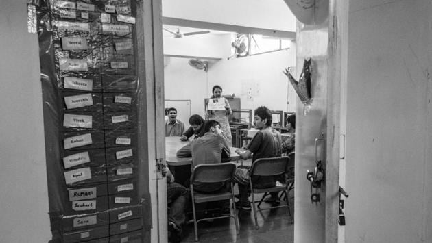 A care giver holding a session on hygiene for adults. (Vageesh Lall/ HT Photo)