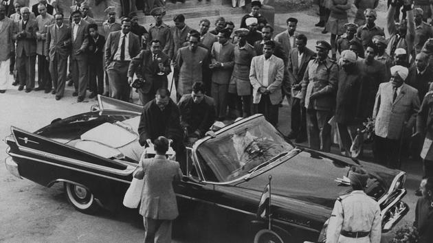 The Dalai Lama receives a welcome from the local municipal Committee on his arrival at Mussoorie in 1959, A few months after fleeing Tibet. (Central Press/Hulton Archive/Getty Images)