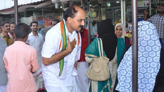 Sreeprakash, the BJP candidate for the parliamentary by-election in Malappuram, campaigns in his constituency.(HT Photo)