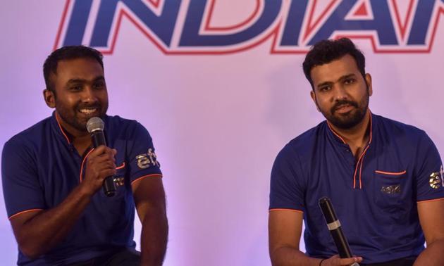 Mumbai Indians’ new coach Mahela Jayawardene was looking forward to work with Rohit Sharma this IPL season. “I think Rohit is a very instinctive player, naturally gifted. He just goes with the flow and he creates his opportunities and I think that suits quite well when you are a T20 captain,” he said. (Kunal Patil/HT Photo)