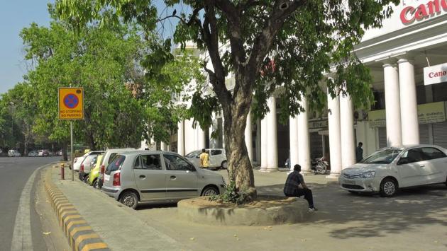 The Tribune newspaper parking lot in N block Outer Circle has changed over the years with parking space increasing. (anmol wahi/Ht Photo) 