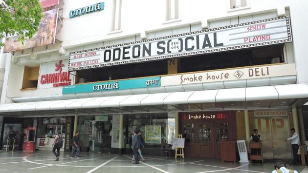 Odeon cinema hall in D Block was constructed in 1938. It was the most popular amongst the 3 cimema halls  besides Regal and Plaza.It has now been renovated and has many restaraunts too. (anmol wahi/HT Photo) 