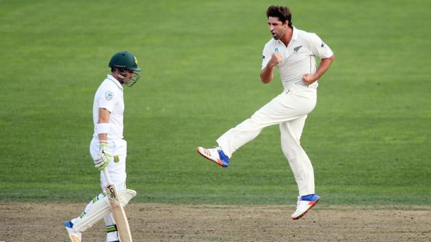 Colin de Grandhomme (right) of New Zealand celebrates the wicket of Dean Elgar of South Africa during day four of the third Test between New Zealand and South Africa at Seddon Park in Hamilton on March 28, 2017. Grandhomme has been roped in by Kolkata Knight Riders for Indian Premier League (AFP) Colin de Grandhomme (right) of New Zealand celebrates the wicket of Dean Elgar of South Africa during day four of the third Test between New Zealand and South Africa at Seddon Park in Hamilton on March 28, 2017. Grandhomme has been roped in by Kolkata Knight Riders for Indian Premier League (AFP)
