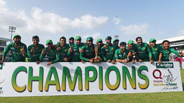 Pakistan's cricketers pose with their winning trophy at the end of the final of four-T20I-match between West Indies and Pakistan at the Queen’s Park Oval in Port of Spain, Trinidad, on April 2, 2017. Pakistan won the match by 7 wickets to grab the series 3-1. (AFP) Pakistan's cricketers pose with their winning trophy at the end of the final of four-T20I-match between West Indies and Pakistan at the Queen’s Park Oval in Port of Spain, Trinidad, on April 2, 2017. Pakistan won the match by 7 wickets to grab the series 3-1. (AFP)