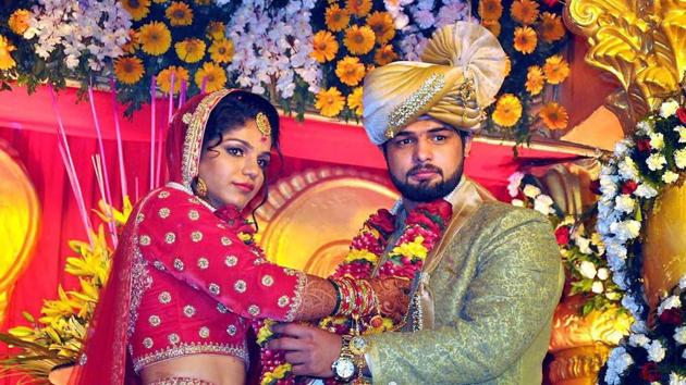 Sakshi Malik, who won a historic bronze medal in the 2016 Rio Olympics, tied the knot with wrestler Satyawart Kadian in Rohtak.(PTI)