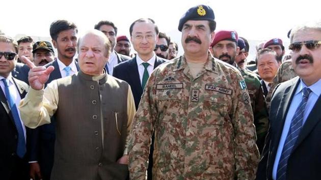 Pakistan's Prime Minister Nawaz Sharif with then army chief Gen Raheel Sharif during the inauguration of the China Pakistan Economic Corridor port in Gwadar on November 13, 2016.(Reuters file) Pakistan's Prime Minister Nawaz Sharif with then army chief Gen Raheel Sharif during the inauguration of the China Pakistan Economic Corridor port in Gwadar on November 13, 2016.(Reuters file)