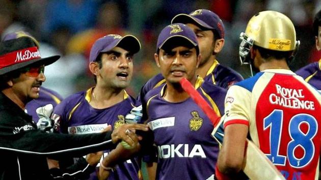 Royal Challengers Bangalore’s Virat Kohli and Kolkata Knight Riders’ Gautam Gambhir argue during a game in the 2008 Indian Premier League.(PTI) Royal Challengers Bangalore’s Virat Kohli and Kolkata Knight Riders’ Gautam Gambhir argue during a game in the 2008 Indian Premier League.(PTI)