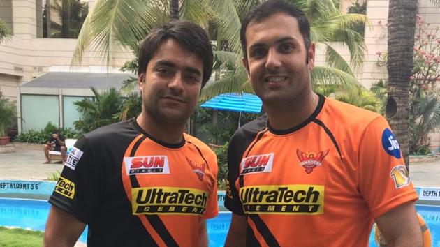 Mohammad Nabi (right) and Rashid Khan are the first Afghan cricketers ever to play the Indian Premier League Twenty20 championship. Both were picked up by defending champions Sunrisers Hyderabad(Twitter)