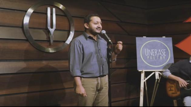 Poet Sudeep Pagedar performing The Privileges of a Penis at Tuning Fork.