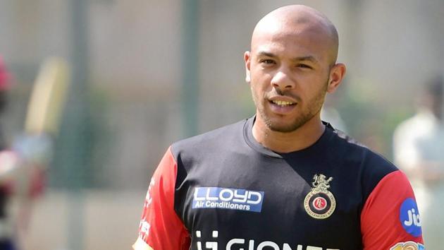 Royal Challengers Bangalore cricketer Tymal Mills at a practice session in Bengaluru on Thursday(PTI)