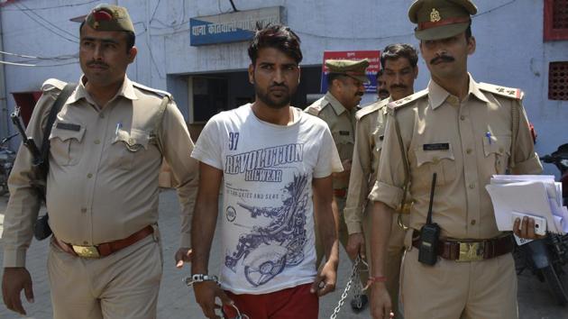 Police arrested on Wednesday a 22-year-old suspect in a case of acid attack in Ghaziabad. (Sakib Ali /HT Photo) Police arrested on Wednesday a 22-year-old suspect in a case of acid attack in Ghaziabad. (Sakib Ali /HT Photo)