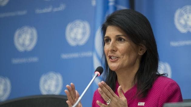 U.S. Ambassador to the United Nation Nikki Haley answers questions during a press briefing at the United Nations headquarters, New York City, April 3.(AFP)