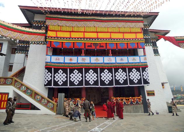 Monks decorate the forecourt of the 17th century Tawang Buddhist monastery ahead of Tibetan spiritual leader Dalai Lama's visit, in Tawang, in the northeastern state of Arunachal Pradesh. (Sunil Kataria / REUTERS)