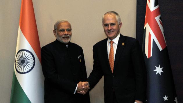 File photo of Prime Minister Narendra Modi and his Australian counterpart Malcolm Turnbull during their meeting in Turkey in November 2015.(Courtesy narendramodi.in)