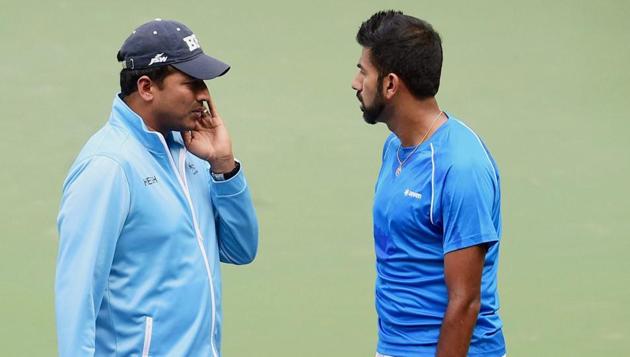 Rohan Bopanna with India’s non-playing captain Mahesh Bhupathi during a practice session ahead of the Davis Cup tennis tie against Uzbekistan in Bangalore this weekend. (PTI) Rohan Bopanna with India’s non-playing captain Mahesh Bhupathi during a practice session ahead of the Davis Cup tennis tie against Uzbekistan in Bangalore this weekend. (PTI)