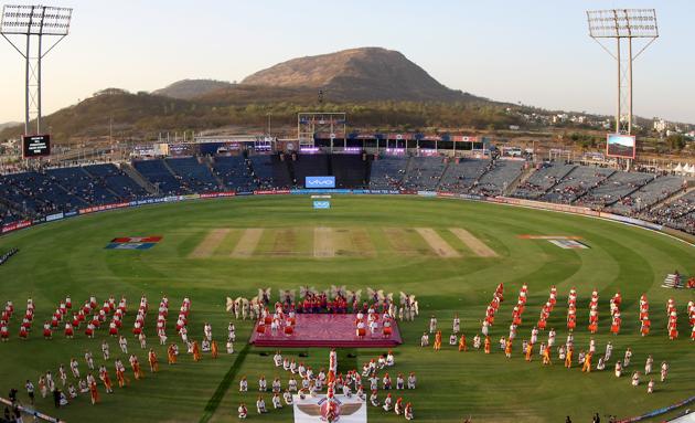 General view during the opening ceremony; most of the stands remained empty at the start of the ceremony. (BCCI) 