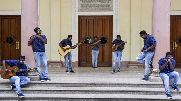 Gladson has been playing since the age of three. He plays over 45 musical instruments, including instruments such as drums, ukulele, piano and the lesser known kazoo. (KUnal Patil/ht photo) 
