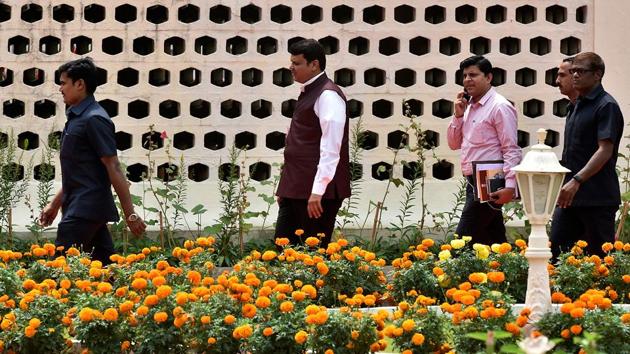 A WALK THROUGH A BED OF FLOWERS: CM Devendra Fadnavis at the garden. (Anshuman Poyrekar/HT Photo)