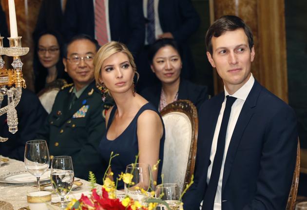 Ivanka Trump, second from right, the daughter and assistant to President Donald Trump, is seated with her husband White House senior adviser Jared Kushner, right, during a dinner with President Donald Trump and Chinese President Xi Jinping. (Alex Brandon/AP)