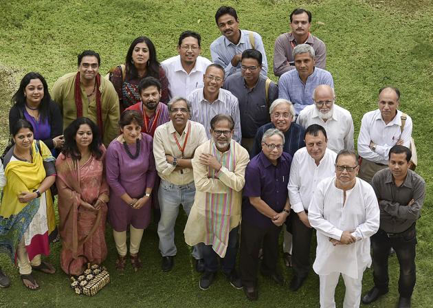 Some of the poets participating in the Poetry Biennale in Delhi(Photo: Raj K Raj / HT)