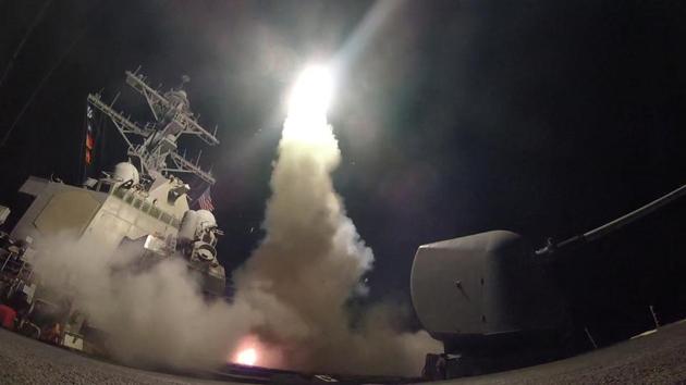 US Navy guided-missile destroyer USS Porter conducts strike operations in the Mediterranean Sea which the Defense Department said was a part of cruise missile strike against Syria.(REUTERS)