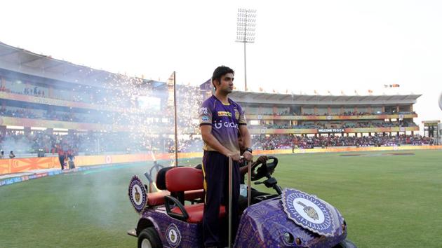 Kolkata Knight Riders captain Gautam Gambhir before the start of their IPL match against Gujarat Lions at the Saurashtra Cricket Association Stadium in Rajkot on Friday. (bcci)